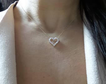Diamond Heart Necklace / 14k Gold Diamond Heart Necklace 0.56CTS / Solid Gold Heart Necklace/ Heart Necklace/ 14k Gold Diamond Heart Pendant