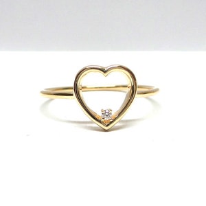 Diamond Heart Ring / 14k Gold Heart Ring / Solid Gold Heart Ring / Love Ring / Dainty Heart Ring