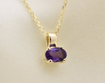 Amethyst Solitaire Oval Necklace 0.42CT / 14k Gold Amethyst Necklace / Oval Amethyst Necklace / Purple Amethyst Necklace / February Birthsto