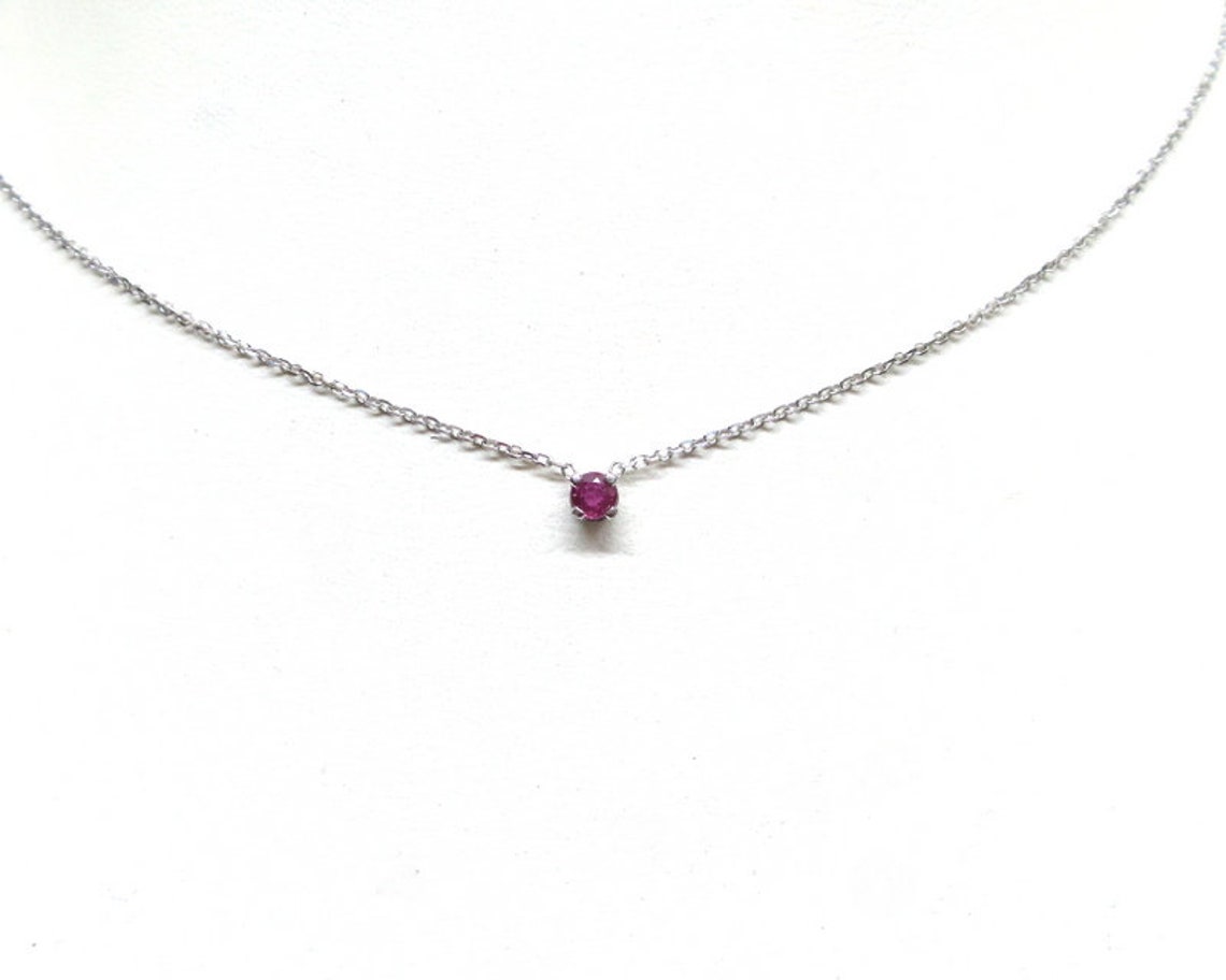Ruby Necklace / 14k White Gold Ruby Necklace 3mm / Minimalist Etsy