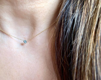 Aquamarine Necklace 0.15ct / 14k Gold Aquamarine Necklace / Aquamarine Solitaire Bezel Necklace / March Birthstone Necklace / Blue Aquamarin