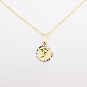 14k Gold Guardian Angel Medallion Necklace: Religious Charm