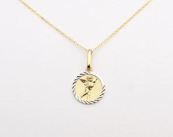 Guardian Angel Necklace / 14k Gold Guardian Angel Necklace / Guardian Angel Medallion Charm Necklace / Religious Charm Necklace
