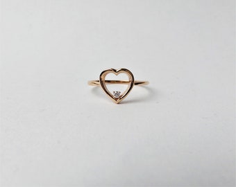 Diamond Heart Ring / 14k Gold Heart Ring / Solid Gold Heart Ring / Love Ring / Dainty Heart Ring