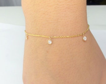 Diamond Bracelet / Diamond Station Bracelet / Dangling Diamond Bracelet / Diamond Bezel Bracelet / Bridal Diamond Bracelet