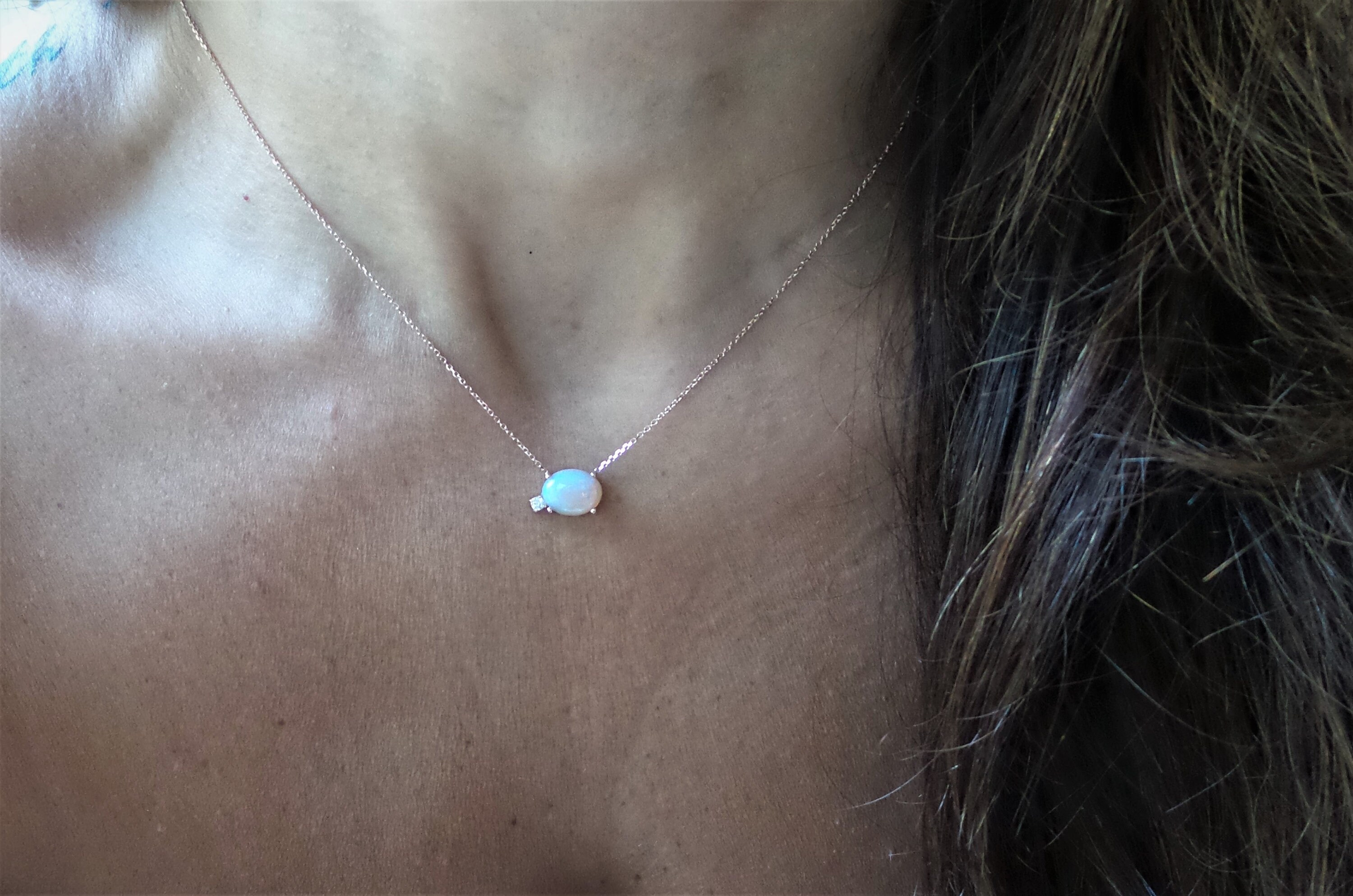 Opal Diamond Necklace / Natural Diamond Necklace/ 14k Gold | Etsy