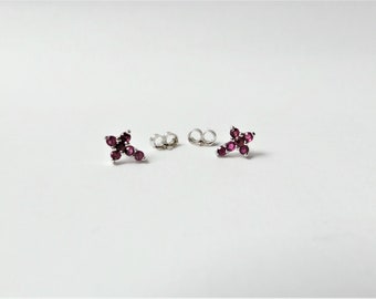 Small Ruby Cross Earring / 14k Gold Ruby Cross / July Birthstone Cross / Mini Ruby Cross / Communion / Confirmation / Confirmation