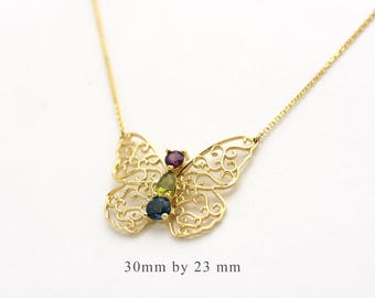 Topaz peridot rhodolite Butterfly Necklace / Multi Color Butterfly Pendant / Large Butterfly Necklace / Everyday Birthstone Butterfly