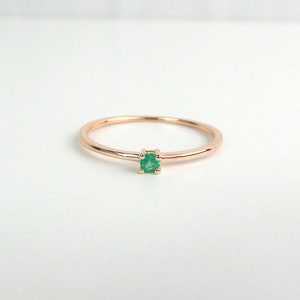 Dainty Columbian Emerald Ring: 14k Rose Gold May Birthstone