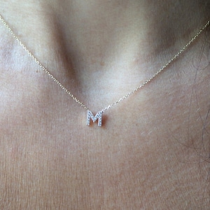 Diamant-Initialen-Halskette / Diamant-Buchstaben-Halskette / 14-karätige Gold-Buchstaben-Halskette / Erste Diamant-Halskette zum Muttertag / Gold-Diamant-Buchstabe Bild 3