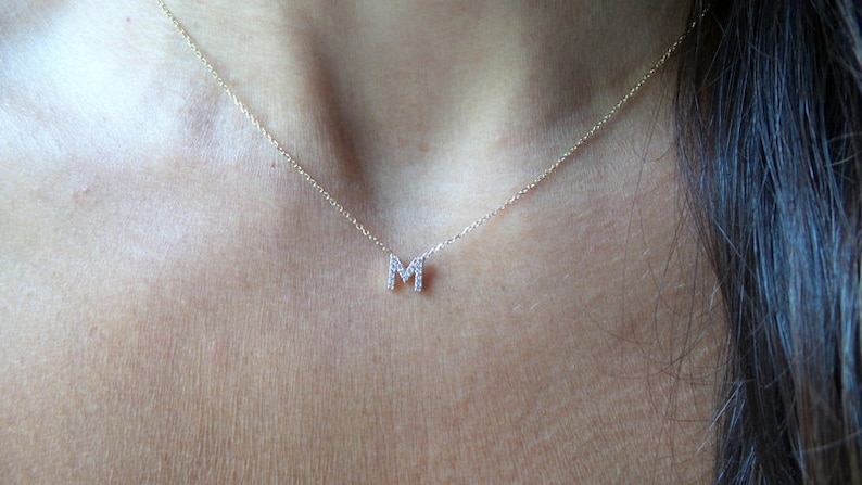 Diamant-Initialen-Halskette / Diamant-Buchstaben-Halskette / 14-karätige Gold-Buchstaben-Halskette / Erste Diamant-Halskette zum Muttertag / Gold-Diamant-Buchstabe Bild 3