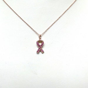 Brustkrebs Band Halskette / Pink Ribbon Halskette 14k Rose Gold / Halskette für Überlebende / Halskette für Brustkrebs / Brustkrebs Geschenk Bild 6