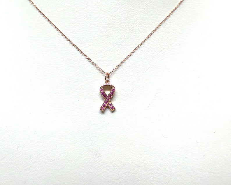 Breast Cancer Ribbon Necklace / Pink Ribbon Necklace 14k Rose Gold / Survivor Necklace / Breast Cancer Awareness Necklace / Cancer Gift image 6