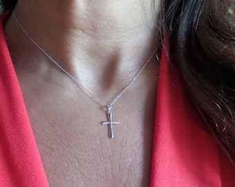 Cross Necklace / 14k White Gold Cross Pendant / Solid Gold Cross / Communion Cross / Confirmation Cross / Baptism Cross / Religious Gift