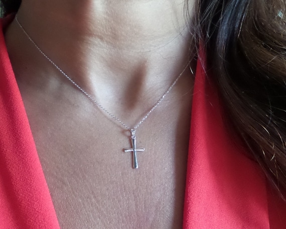Cross Necklace / 14k White Gold Cross 
