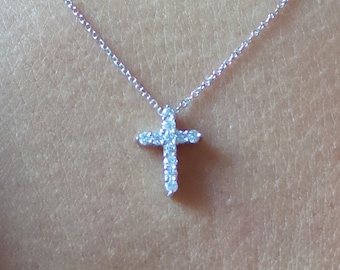 Cross Diamond  Necklace / 14k White Gold Diamond Cross 0.18ct / Dainty Diamond Cross / Baptism Gift / Communion / Confirmation / Confirmati