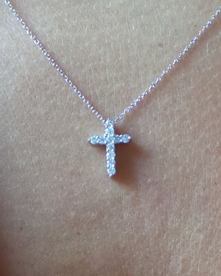 Collana Con Croce Di Diamanti Placcata Oro Bianco | Ciondolo A Croce Con Strass Per Uomo E Donna | Regalo Battesimo E Fidanzamento