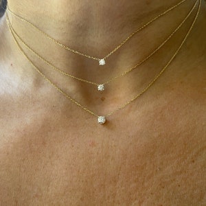 Diamond Necklace / 14k Gold Diamond Necklace / Diamond Solitaire Necklace / Moms Day Diamond Necklace / Bridal Diamond / Floating Diamond