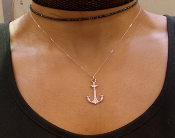 Anchor Necklace/ Diamond Anchor Necklace/ 14k Gold Anchor Necklace/ Hope Necklace/ Charm Necklace/ Rose Gold Anchor/ Birthday Gift