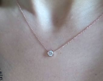 Diamond Solitaire Necklace / 14k Rose Gold Diamond Necklace 0.25CT / Dainty Diamond Bezel Necklace / Mothers Day Sale / Delicate Diamond