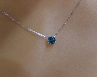 Blue Topaz Necklace 0.25ct / 14k Gold London Blue Topaz Necklace / Solitaire Blue Topaz Necklace / December Birthstone / Layering Blue topaz