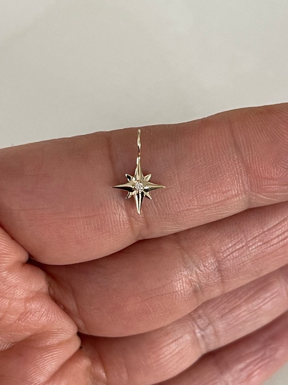14k Gold Diamond North Star Pendant: Dainty Starburst