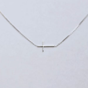 14k White Gold Sideways Cross Necklace: Minimalist Baptism Gift