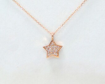 Star Necklace 0.20ct / 14 k Rose GoldStar Necklace/ Diamond Star Necklace/ Diamond/ Dainty Star Necklace/ Gold Star Necklace/ 14k Lucky Star