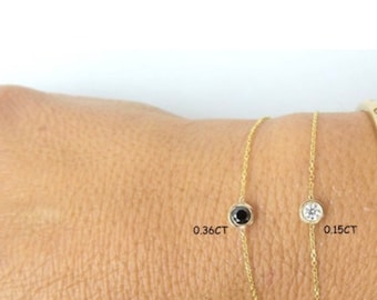 2 Diamond Bracelet / Diamond Bracelet Bundle Sale / 14k Gold Black Diamond Bracelet / Diamond Solitaire Bracelets / Bezel Set Black Diamond