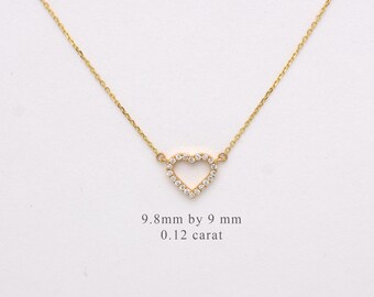 Small Diamond Heart Necklace 0.12CT / 14k Gold Diamond Heart Necklace /  Diamond Heart Necklace / Love Heart Necklace