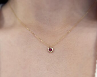 14k Gold Ruby Heart Necklace: July Birthstone Pendant