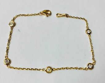 Diamond Bracelet Anklet / 14k Gold Diamond Station Bracelet 0.25cts / Bridal Diamond Bracelet / Everyday Diamond Bracelet / Diamond Anklet