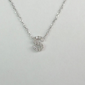 Collar con inicial de diamante / Collar con letra de diamante / Collar con letra de oro blanco de 14 k / Collar con inicial delicada de diamante / Collar con letra de diamante de oro