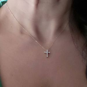 Dainty Diamond Cross Necklace: 0.25ct 14k Yellow Gold Pendant