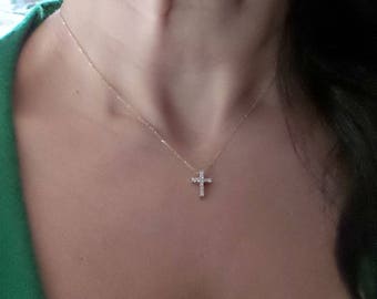 Diamond Cross Necklace 0.25ct / 14k Gold Cross Pendant/ Diamond Cross Necklace/ Communion ConfirmationCross/Dainty Cross Necklace/Gold Cross