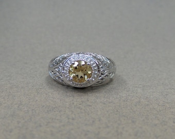 Citrine Ring/  14k White Gold Genuine Citrine 0.60ct Engagement Ring/ Citrine Engagement Ring 14k White Gold/ Alternative Engagement Ring