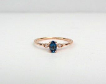 London Blue Topaz Diamond Ring / 14k Rose Gold Blue Topaz Ring / Diamond Topaz Ring / London Blue Topaz Engagement Ring