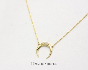 Horn Necklace / 14k Gold Horn Necklace with Diamonds / Solid Gold Diamond Horn Necklace / Dainty Horn Necklace / Gold Diamond Horn