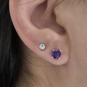 Amethyst Earrings / 14k Gold Amethyst Studs / Genuine Amethyst Earrings/ Dainty Prong Set Amethyst Earrings / February Birthstone/ PurpleGem