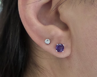 Amethyst Earrings / 14k Gold Amethyst Studs / Genuine Amethyst Earrings/ Dainty Prong Set Amethyst Earrings / February Birthstone/ PurpleGem