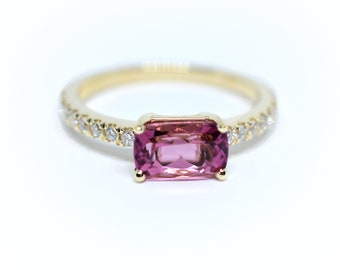 Pink Tourmaline Diamond Ring 0.86cts / 14k Gold Pink Tourmaline Diamond Ring / Pink Tourmaline Diamond Engagement Ring / Stackable Ring