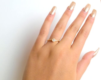 Diamond Engagement Ring/ 14k Gold Diamond Ring/ Dainty Engagement Ring/ Delicate Diamond Ring/ Stackable Gold Ring/ Gift for her/ Valentines