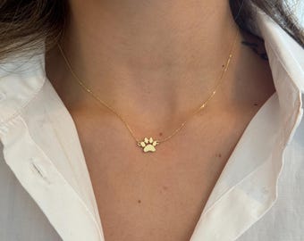 14k Solid Gold Paw Print Necklace: Personalized Pet Memorial Charm