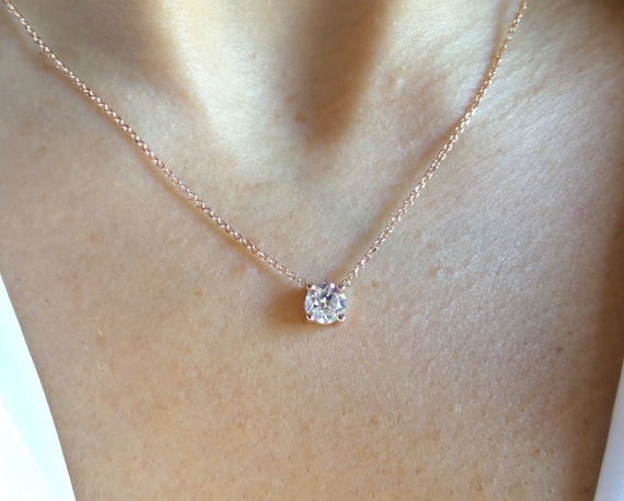 Half Carat Floating Diamond Necklace 14K Rose Gold