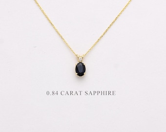 Sapphire and diamond solitaire Necklace / 14k Gold Sapphire Necklace / Blue Sapphire Diamond Necklace / September birthstone Necklace