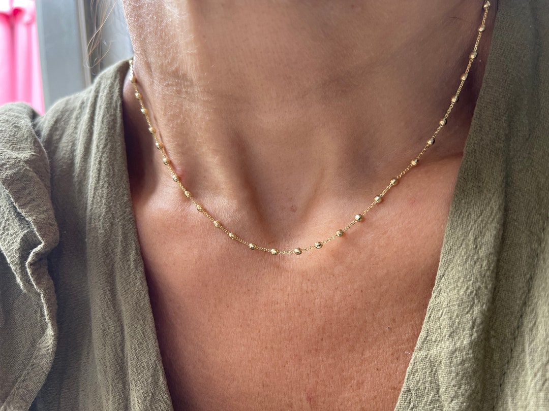 Ball Bead Chain Necklace / 14k Gold Ball Chain Necklace / Diamond Cut