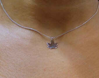 Marijuana Necklace/ Weed Necklace Sterling Silver/ Cannabis Leaf Necklace Sterling Silver/ Silver Marijuana Pendant/