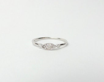Marquise Shape Diamond Ring / Diamond Evil Eye Ring / 14k White Gold Diamond Ring / Gold Marquise Shape Diamond Ring