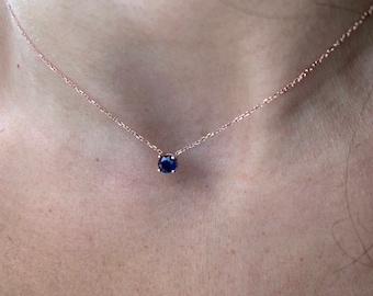Sapphire Necklace / 14k Rose Gold Sapphire Necklace / Sapphire Solitaire Necklace / Round Sapphire / Dainty Sapphire Necklace