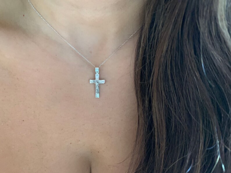Crucifix Cross Necklace 14k White Gold Cross Necklace Unisex Gold Cross Boys Girls Cross Communion Cross Confirmation Cross Baptism